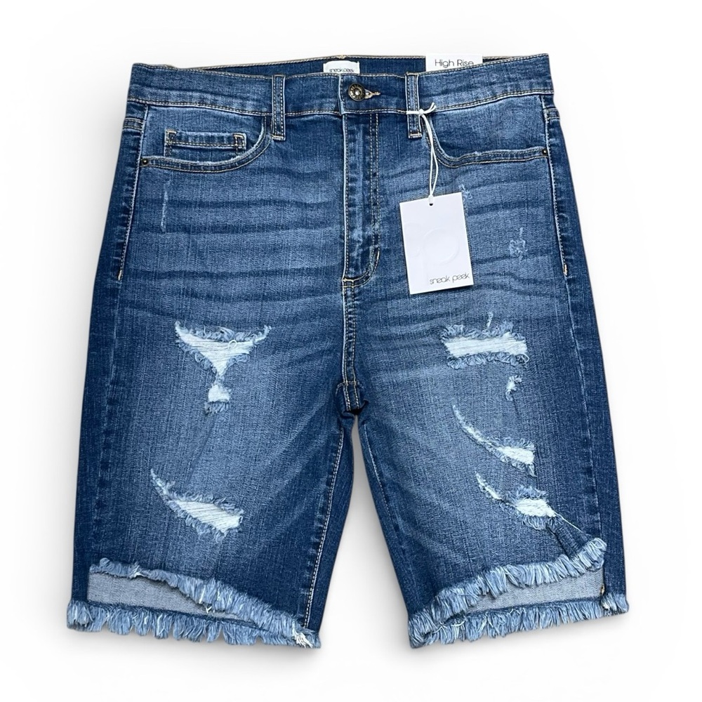 Sneak Peek Blue Bermuda Distressed Denim Shorts Women’s Size Large